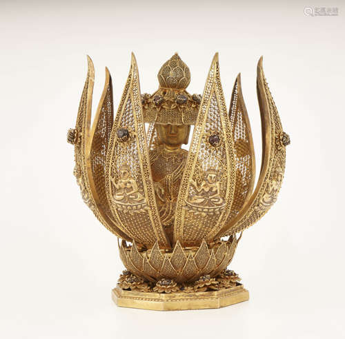 Gilt Hard-Stone Inlaid Figure of Buddha