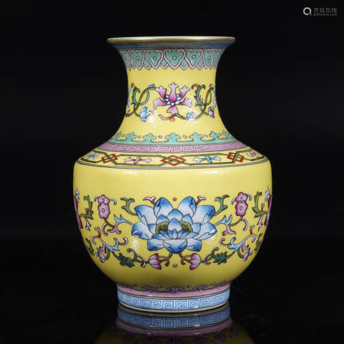 Qianlong Famille Rose Scrolling Lotus Baluster Vase