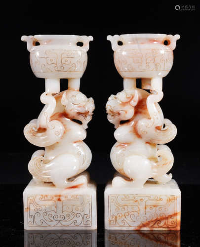 A Pair of Qing Dynasty Jade Lion