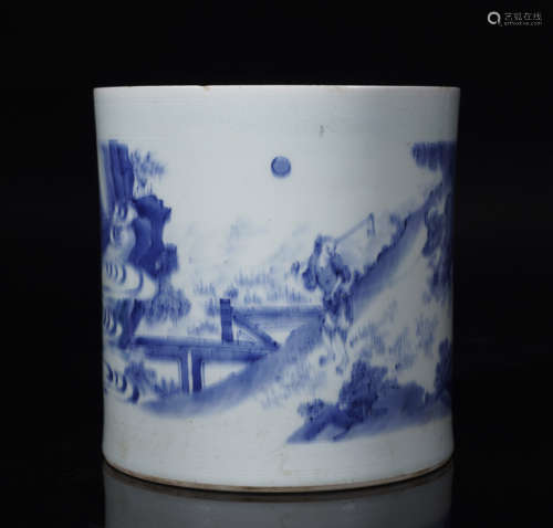 Blue and White Figure Brushpot