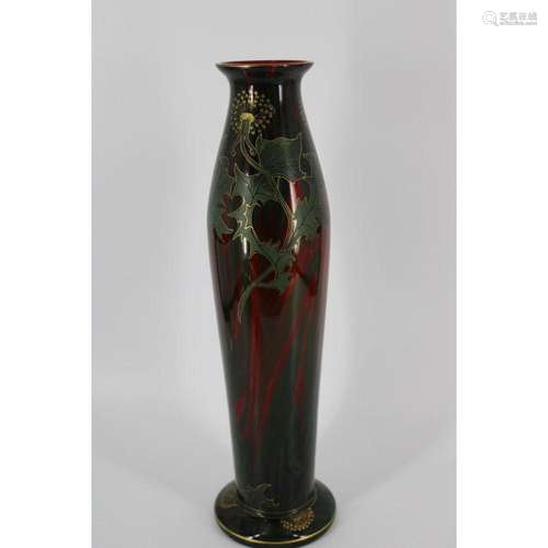 Tall Antique Art Glass Vase With Dandelion Motif