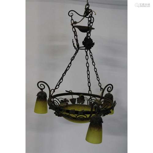 Schneider Signed Art Deco Art Glass Chandelier