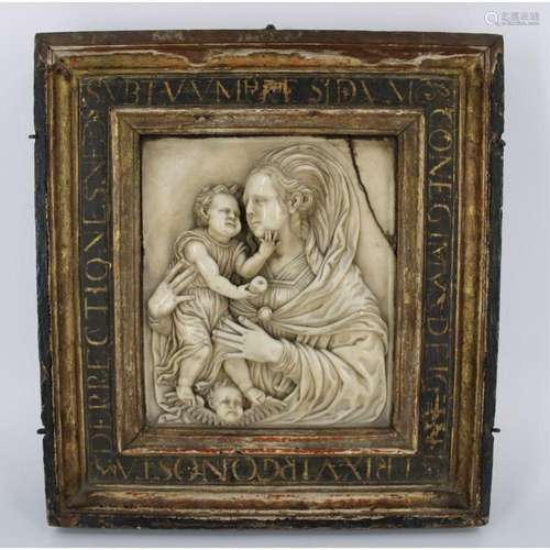 Antique Framed Italian Marble Relief Carving