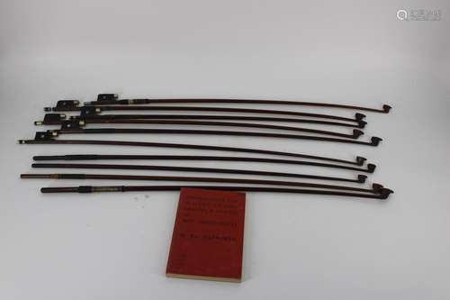 10 Assorted Violin Bows & A Book