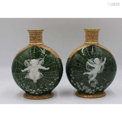 An Antique Pair Of Pate Sur Pate Porcelain Vases