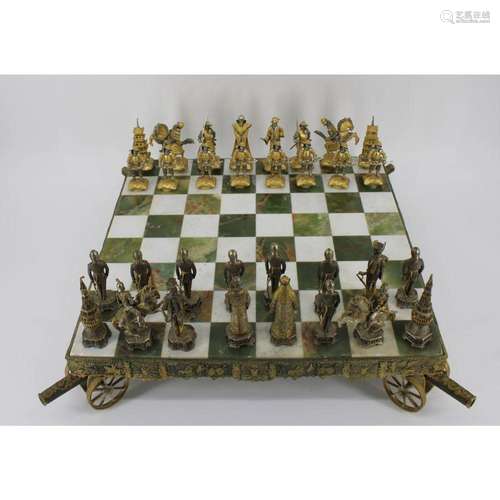 Piero Benzoni Gilt And Silvered Bronze Chess Set