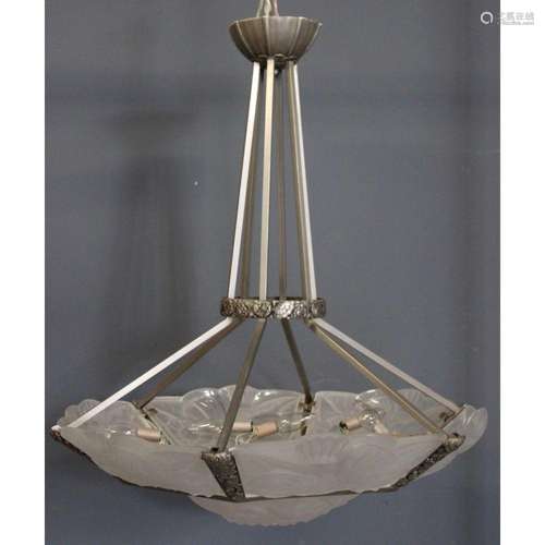 Degue Signed French Art Deco Chandelier .