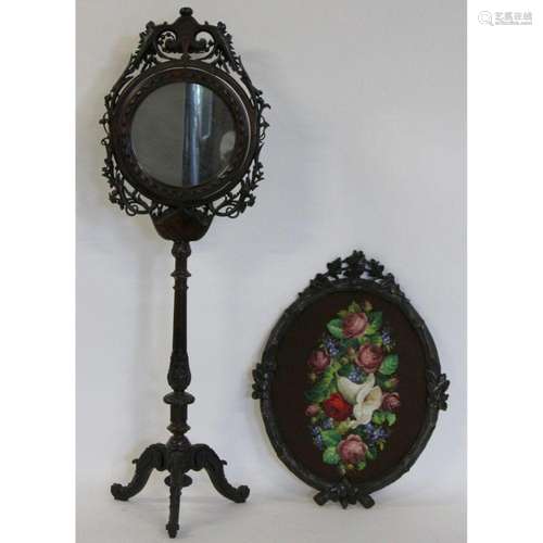 Carved Black Forest Style Needlepoint Stand &