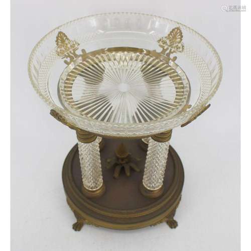 Empire Style Bronze And Cut Glass Centerpiece