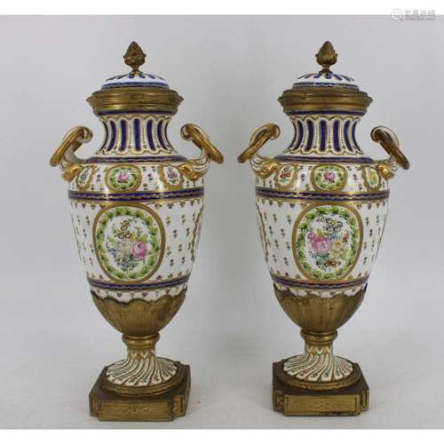 An Antique Pair Of Sevres Bronze Mounted Porcelain