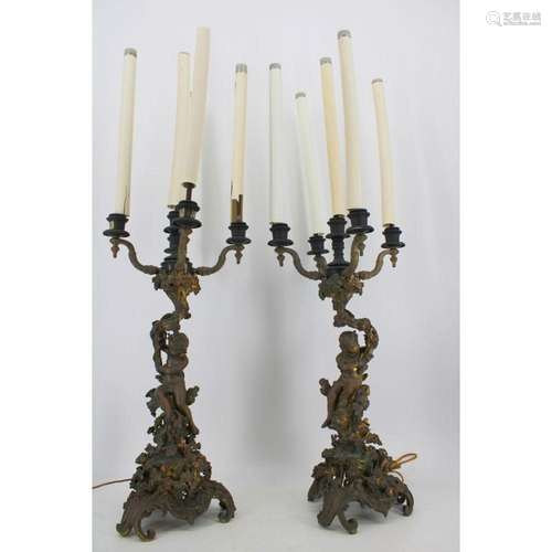 An Antique Pair Of Rococo Bronze Candelabra.