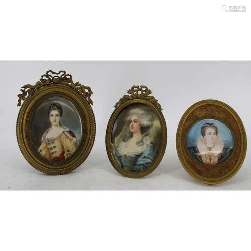 3 Antique Bronze Framed Miniature Portraits