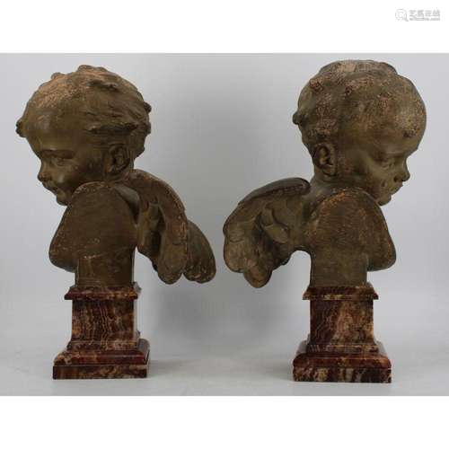 A Large Pair Of Terracotta Winged Busts Of Angels