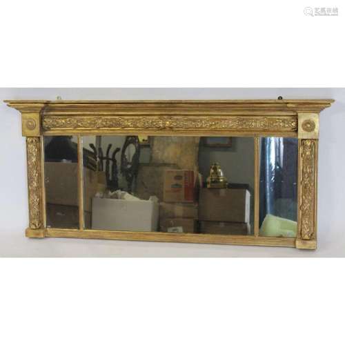 Antique Carved And Giltwood Over Mantel Mirror.