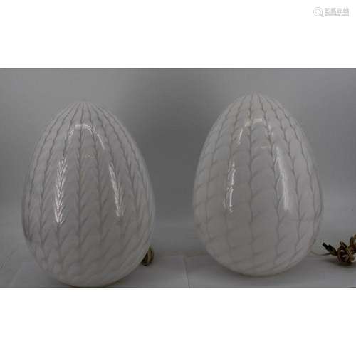 A Pair Of Murano Glass Egg Form Lamps.