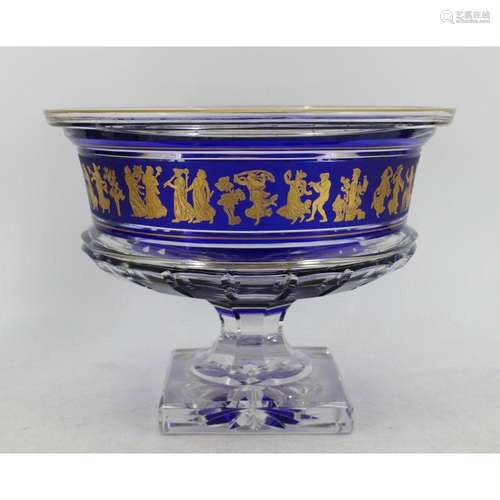 Large Val St Lambert Cobalt & Gilt Cut Glass