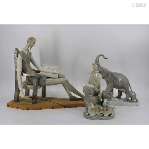 3 Large Lladro Porcelain Figures .