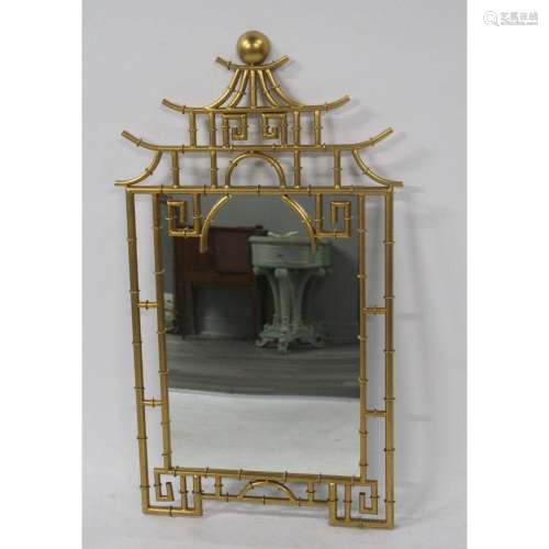 Chinese Chippendale Style Gilt Metal Mirror.
