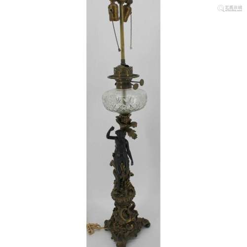 Antique Gilt & Patinated Bronze Figural Oil Lamp