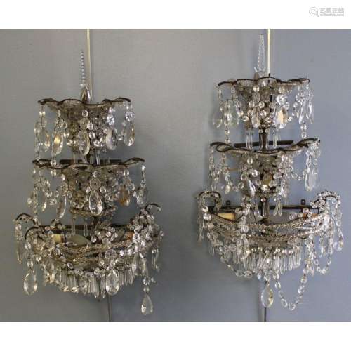A Vintage Pair Of Beaded Glass Sconces.