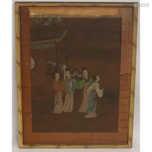 Oriental Painting of (4) Ladies in a Garden.