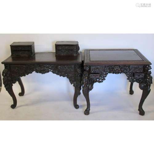 (2) Antique Highly and Finely Carved Asian Desks.