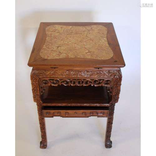 Antique & Finely Carved Chinese 2 Drawer Hardwood