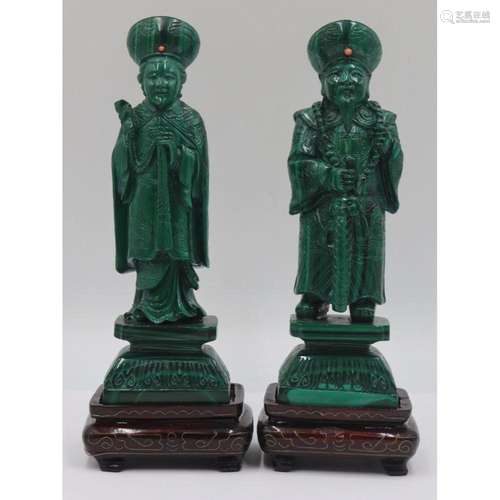 Pair of Signed Asian Carved Malachite Figures.