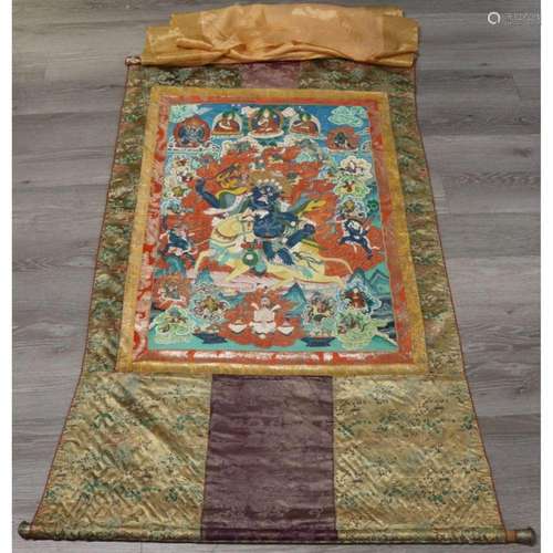 Signed Tibetan Thangka of Vajrapani on Horseback.