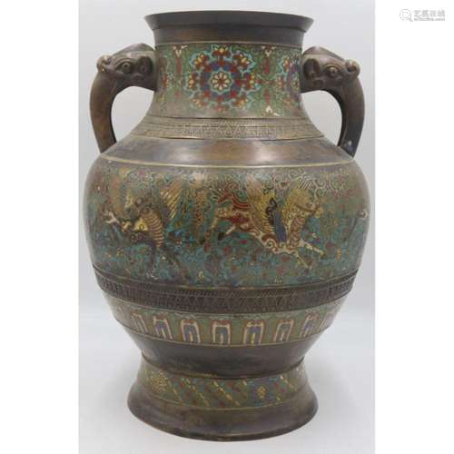 Large Bronze Cloisonne Urn with Pegasus.