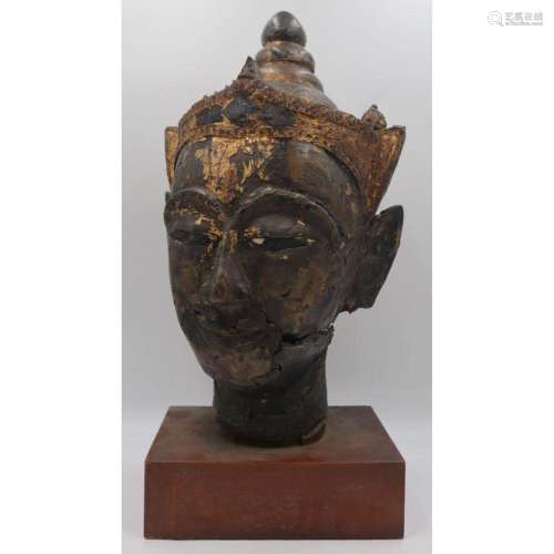 Antique Aruthaya Bronze Buddha Head Fragment.