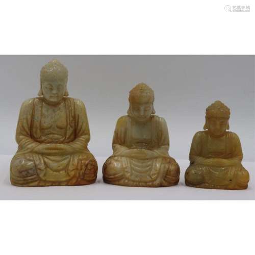 (3) Carved Jadeite Seated Buddhas.