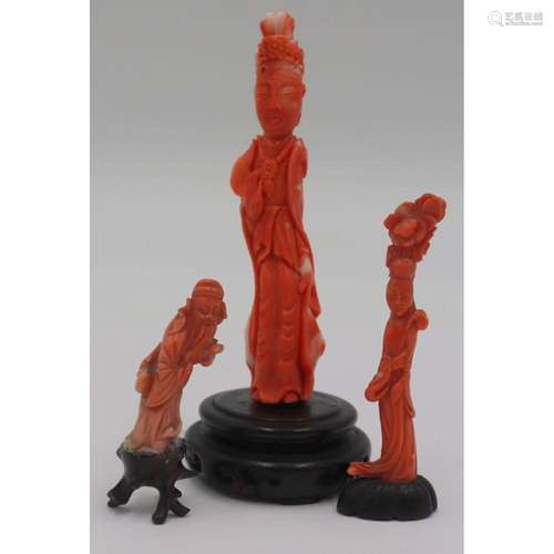 Grouping of (3) Small Carved Coral Figures.