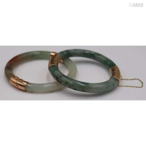 JEWELRY. (2) 14kt Gold Mounted Jade Bracelets.