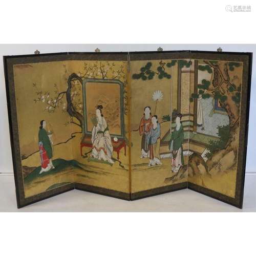 4-Panel Asian Painted Folding Screen.