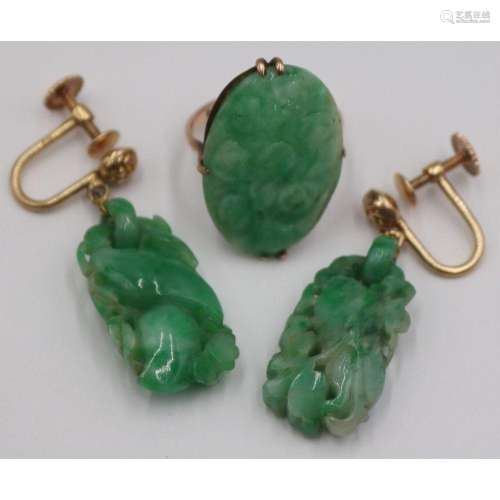 JEWELRY. Gold Mounted Jade Jewelry Grouping.