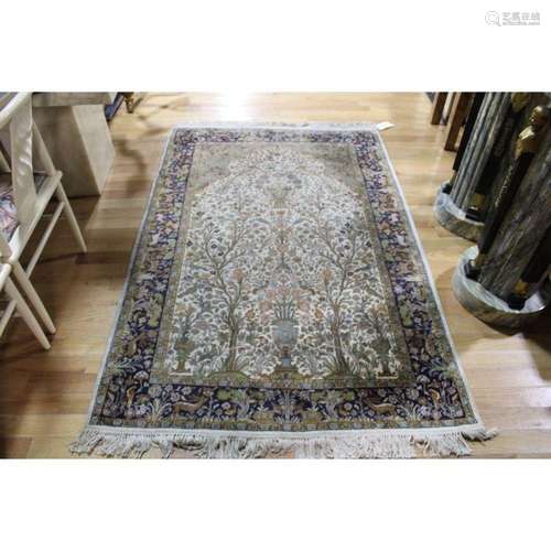 Vintage And Finely Hand Woven Pictorial Carpet