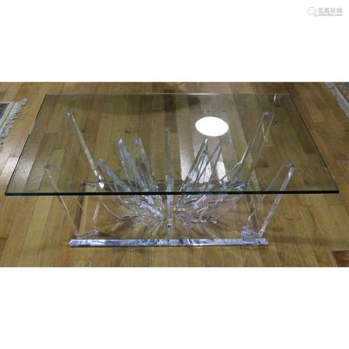 Modernist Acrylic Glass Top Coffee Table .