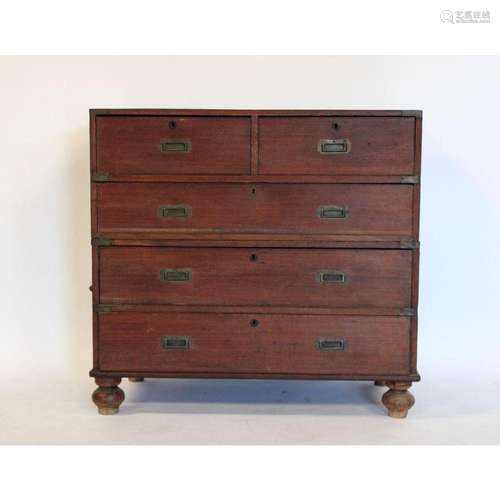 Antique 2 Piece Campaign Chest Raised On Bun Feet