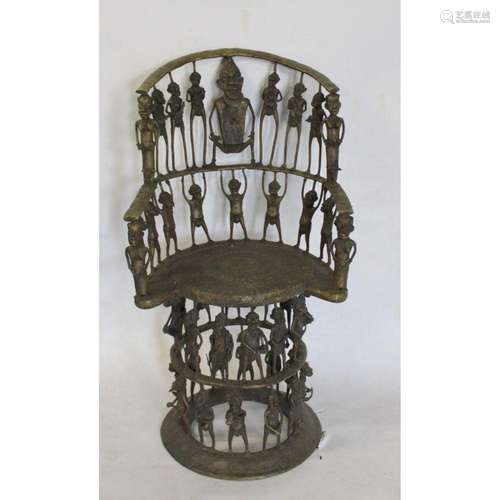 Vintage Bronze African Figural Throne Chair Benin.