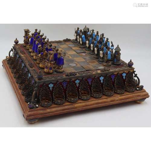 SILVER. Hungarian Silver Chess Set and Board.