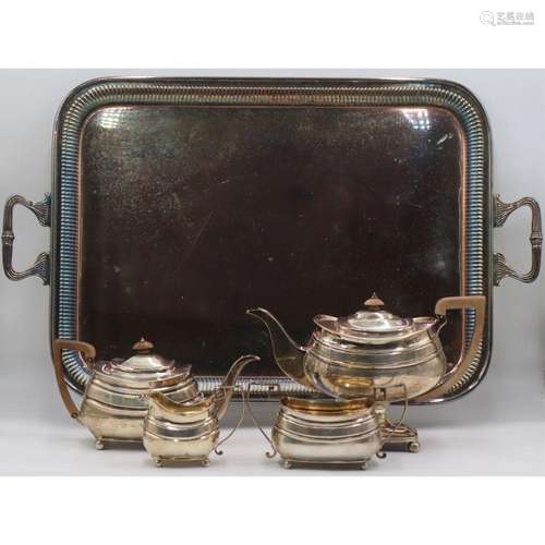 SILVER. 4 Pc George III English Silver Tea Service