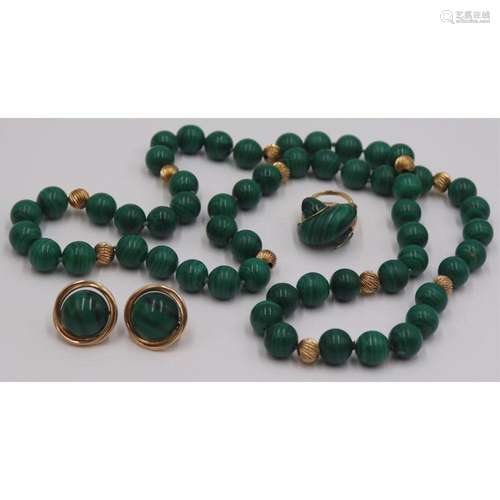 JEWELRY. Malachite and 14kt Gold Jewelry Grouping.