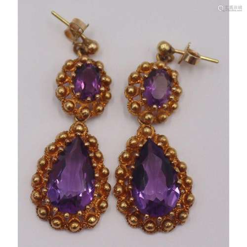 JEWELRY. Pair of 14kt Gold and Amethyst Earrings.