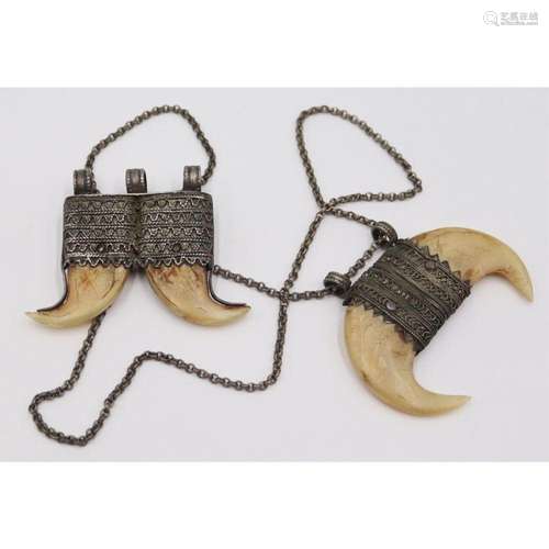 JEWELRY. (2) Indian Tiger Claw Pendants.