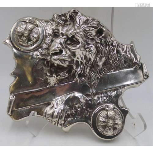 Silvered Bronze Inkwell of a Lion.