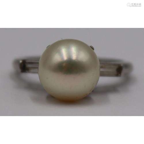 JEWELRY. Platinum Diamond and Pearl Ring.