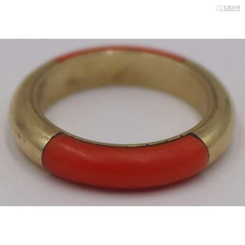 JEWELRY. 14kt Gold and Coral Band Ring.