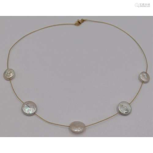 JEWELRY. 18kt Gold and Button Pearl Necklace.