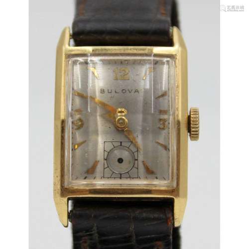 JEWELRY. Men's Bulova 14kt Gold Convex Watch.